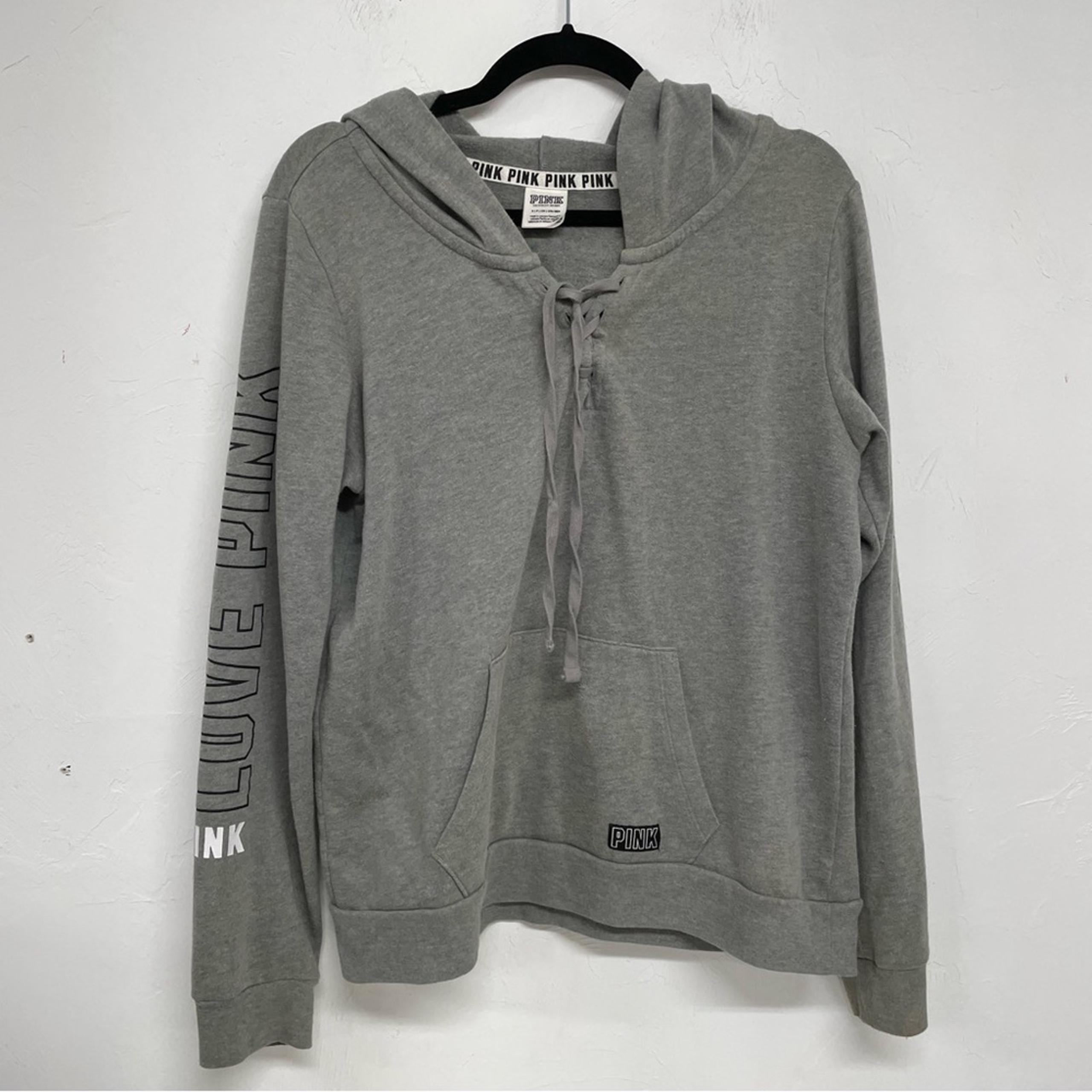 Pink Victoria Secret Grey Logo Hoodie Sweatshirt Womens S Casual Cozy Athletic