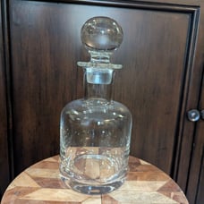 Decanter Vintage glass barwear, liquor bottle glass stopper. Bar cart.