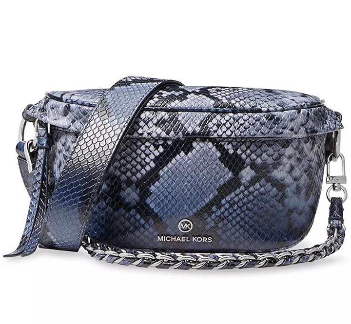 328 NWT MICHAEL KORS SLATER SNAKESKIN EMBOSSED LEATHER SLING PACK GRAY BLUE XS