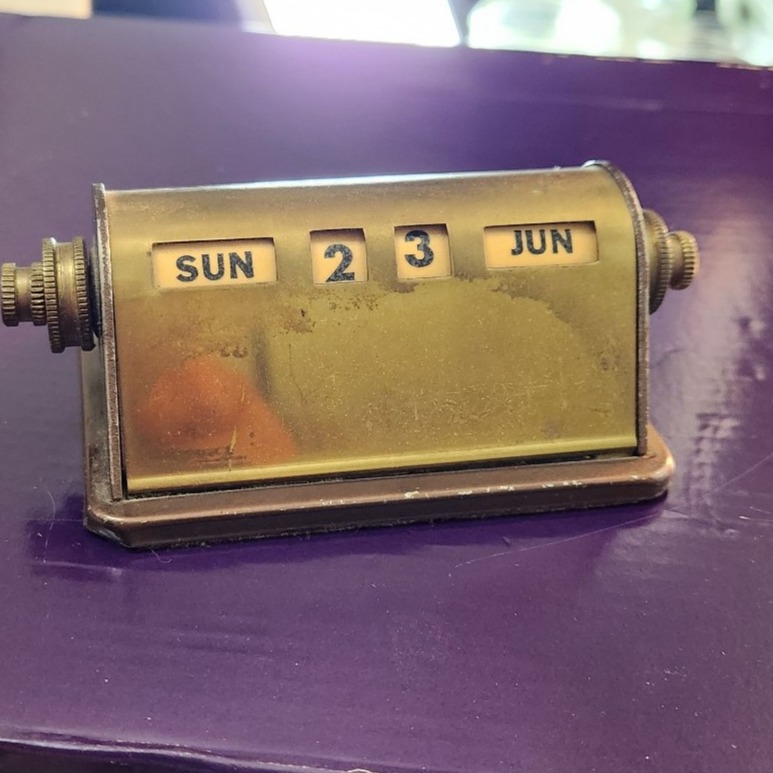1950s Park Sherman Perpetual Desk Calendar Scrolling, Brass, Office, Day, Month