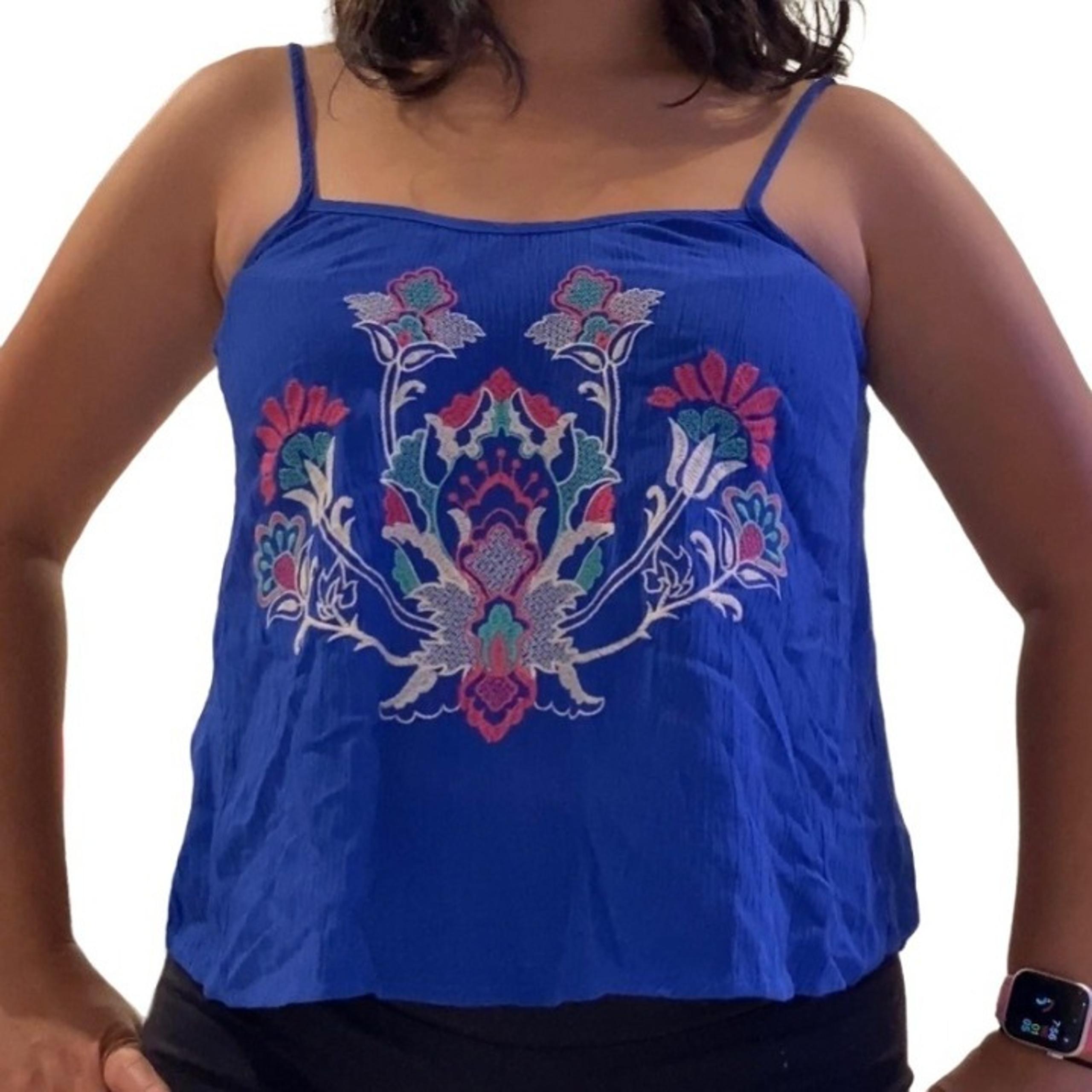 Flying Tomato Blue Embroidered Tank Top Womens Small Summer Rayon Breathable