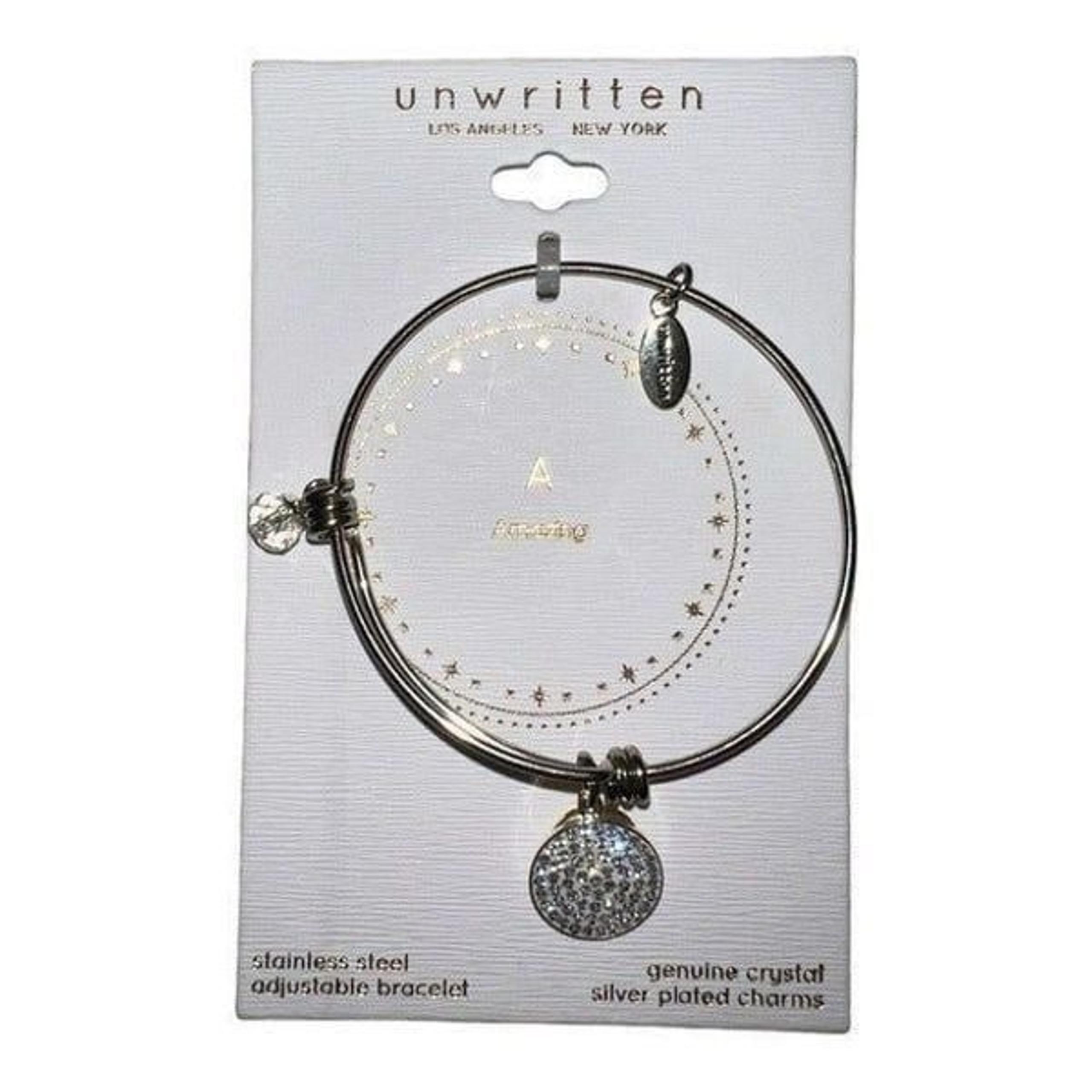 Unwritten Pave and Disc Bangle Bracelet "A" Amazing Stainless Steel New
