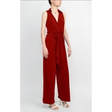 NEW Women's Nina Leonard Surplice Wide-Leg Jumpsuit Size Size XL Red Pockets
