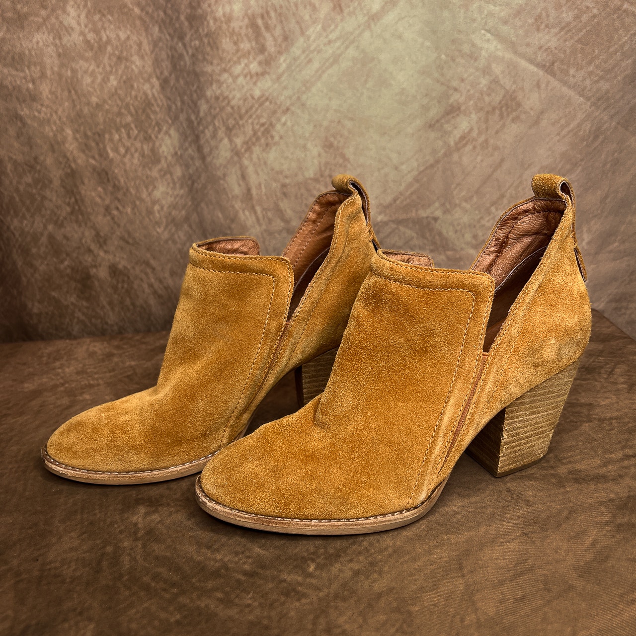 Jeffrey Campbell Vanhook Ankle Boots Booties Tan Suede Chunky Heel Womens 8 Boho