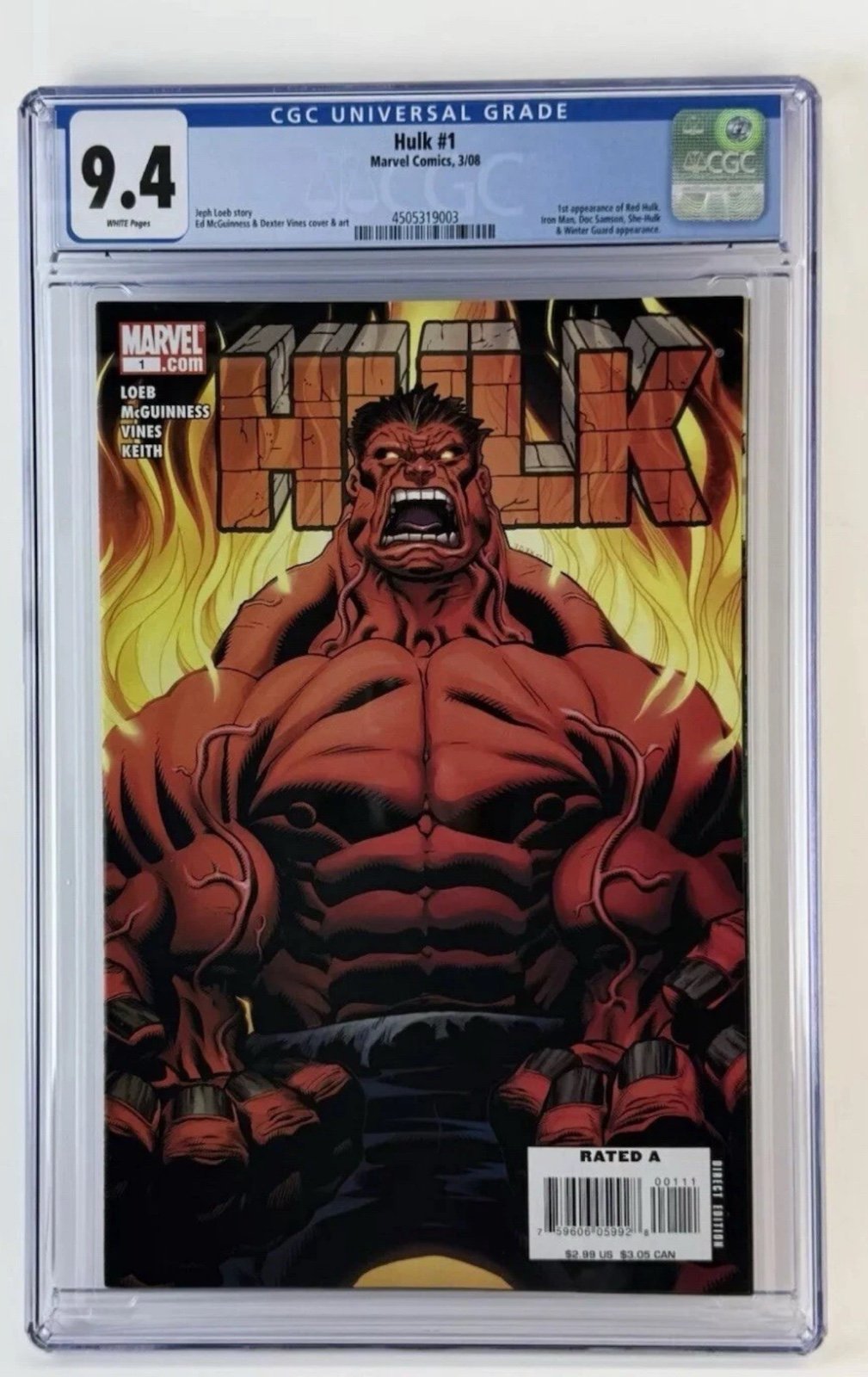 Hulk #1 2008 CGC 9.4 1st App Of Red Hulk White Pages