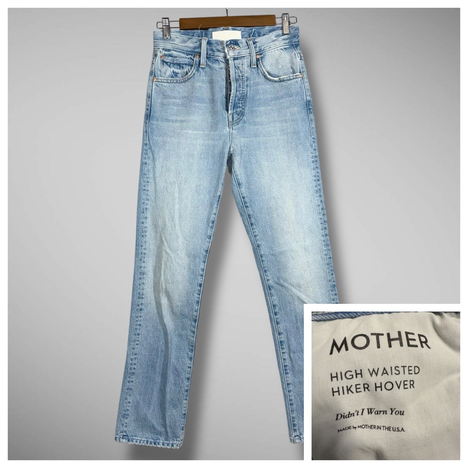 Mother Superior High Waist Hiker Hover Jeans Didn't I Warn You Light Wash Sz 24