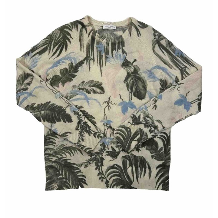 Equipment Womens Medium Tropical Palm Leaf Print Soft Cashmere Sweater