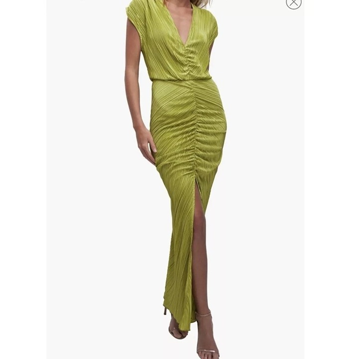 Good American Always Fits Plisse Maxi Dress Size 5 6 2XL 3XL Green Ruched NWT
