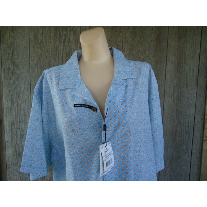 Quieti Performance Stretch BF SS Shirt Blue Orange 99 XXL UPF Wrinkle Free NWT