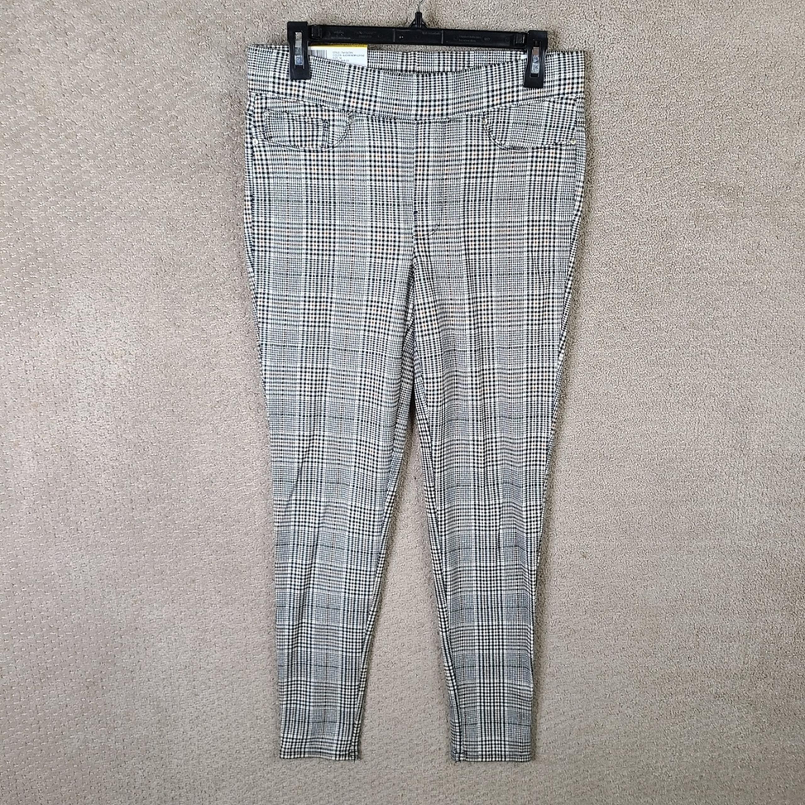 Seven7 Pants Womens Medium Black Beige Plaid Pull On Ponte Leggings Stretch NEW