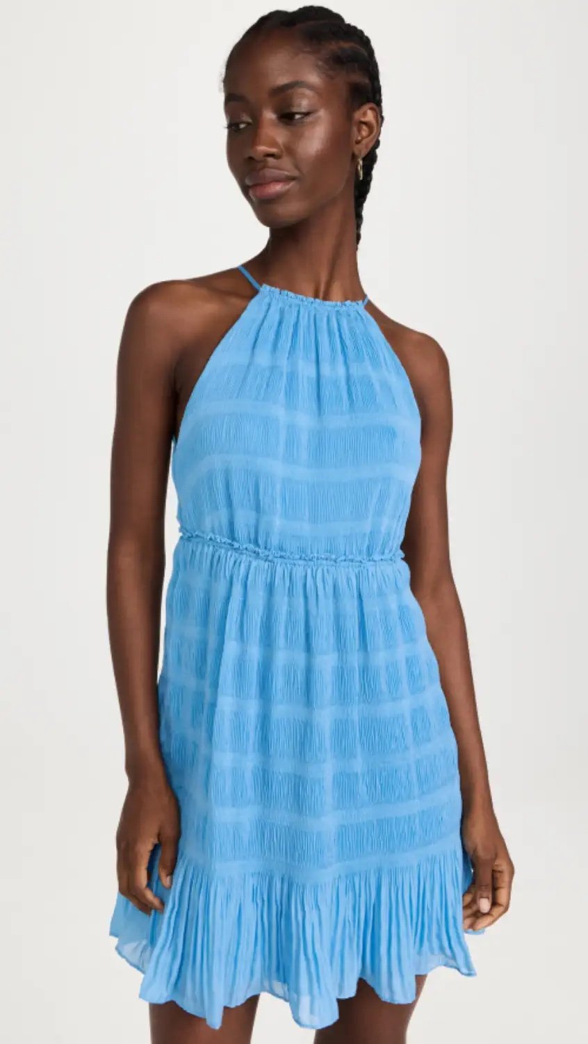 NWT REBECCA TAYLOR Pleated Voile Short Dress in Cerulean Size Large