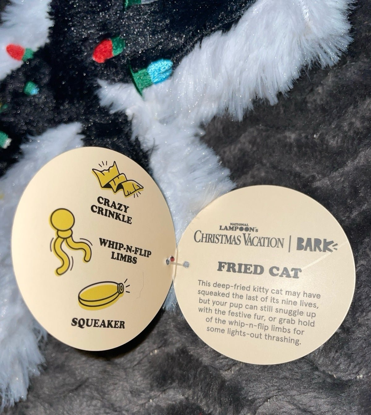 New Bark Box & National Lampoon’s Christmas Vacation “ Fried Cat “ Dog Toy M/L - detail