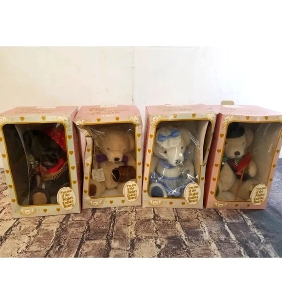 Set of 4 vintage House of Nisbet Zodiac Bears IOB stuffed teddy collection