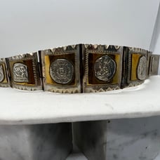 Heavy Vintage Sterling Silver Mexico Tribal Panel Bracelet