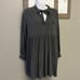 Zara Gray Black Embroidered Long Sleeve Peplum Tunic with Front Tie- Medium