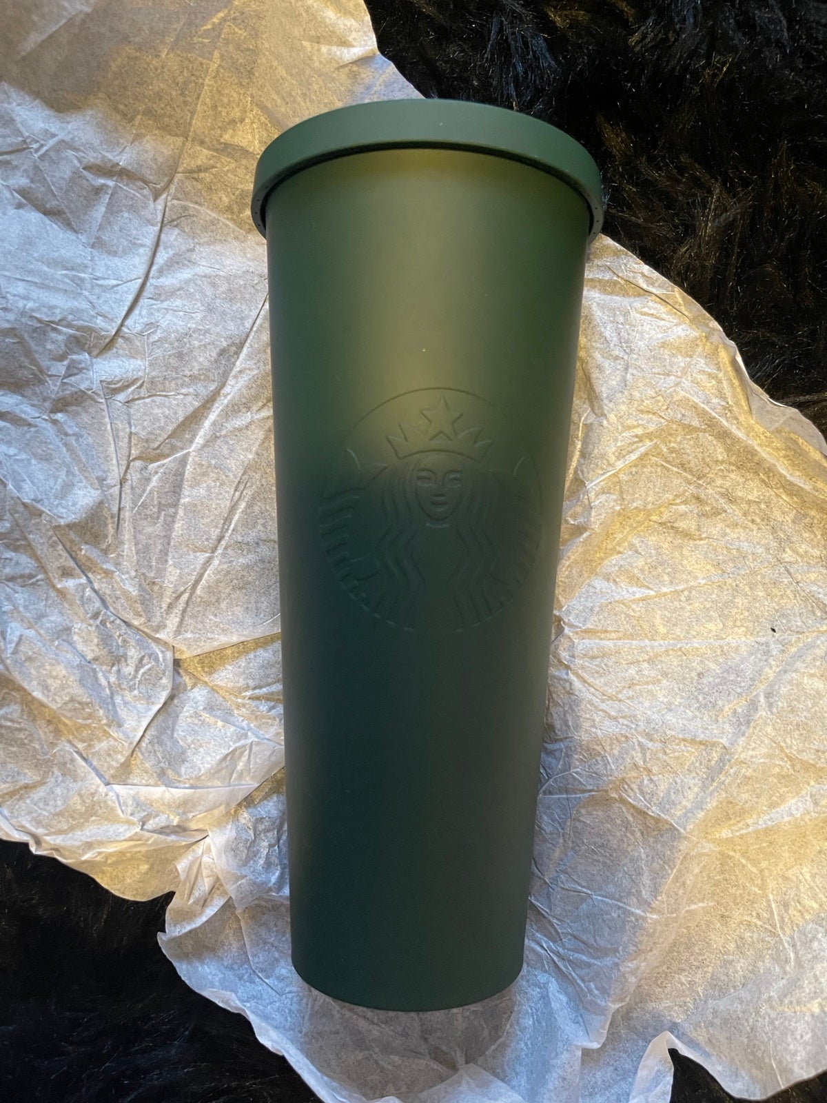 Matte green soft touch acrylic Starbucks tumbler