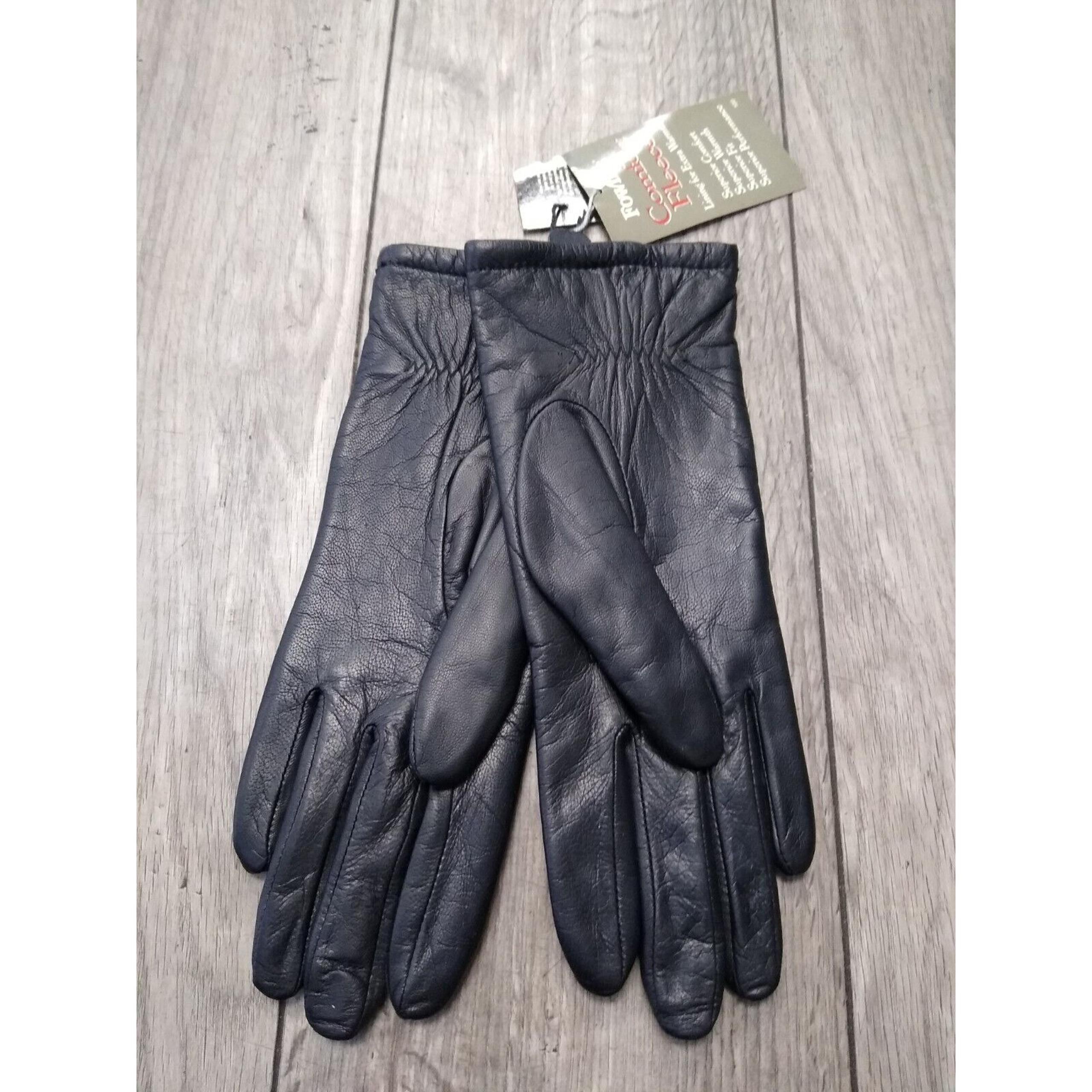 Vintage Fownes Gloves Women's 6.5 Black Leather Long Soft Fleece Lined NOS