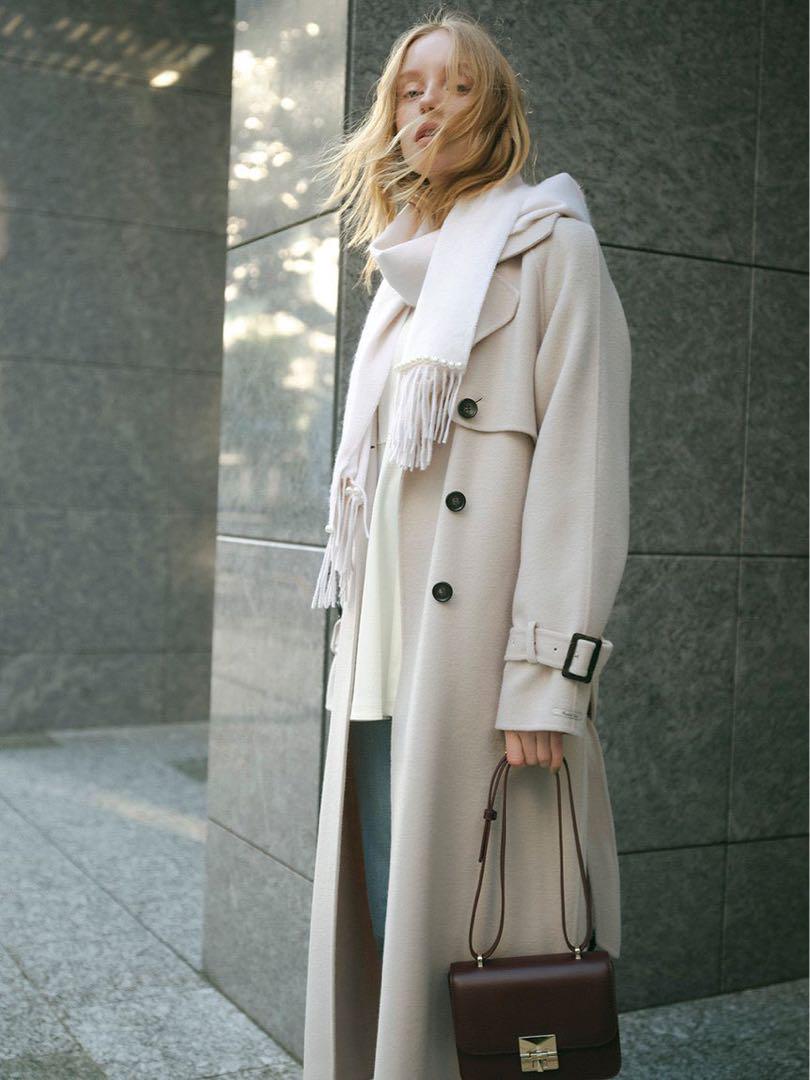 Self-Portrait Wool Blend River Trench Coat Ivory S Size