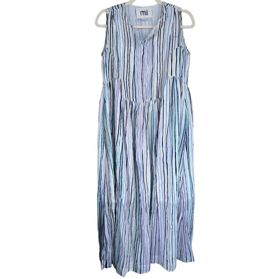 Mii Au Paradise Women's Striped Sleeveless Maxi Dress Blue White Size Medium