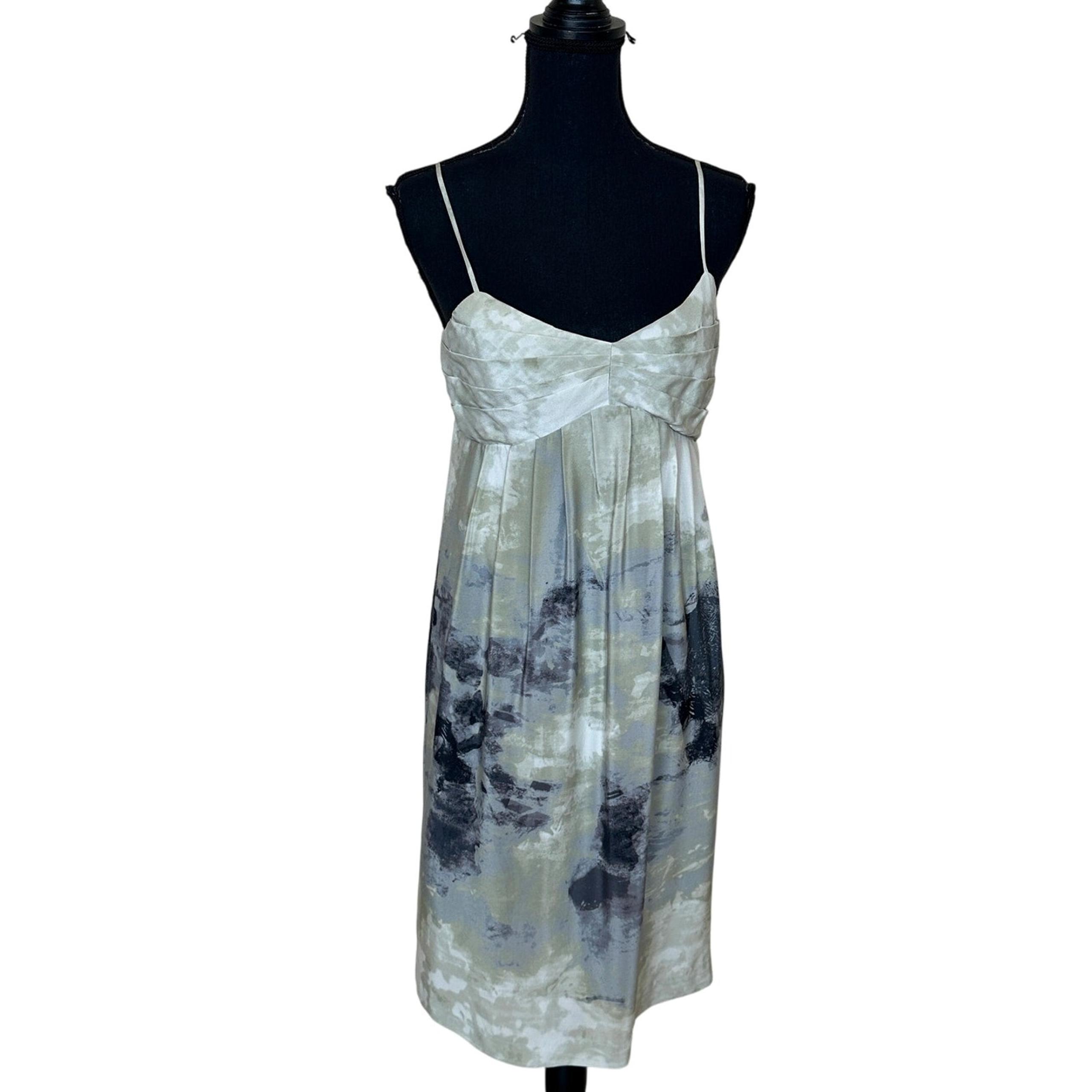 Anthropologie Olive Green Silk Babydoll Mini Dress SIze 10 Watercolor Slip RARE