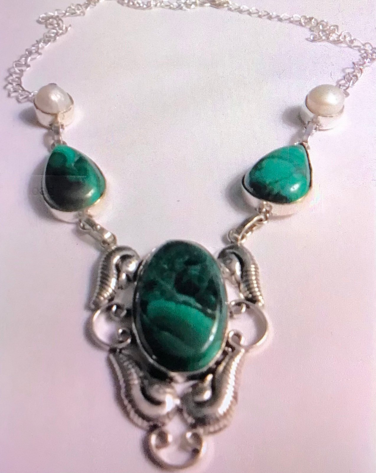 Malachite Pearl 925 Sterling Silver Necklace