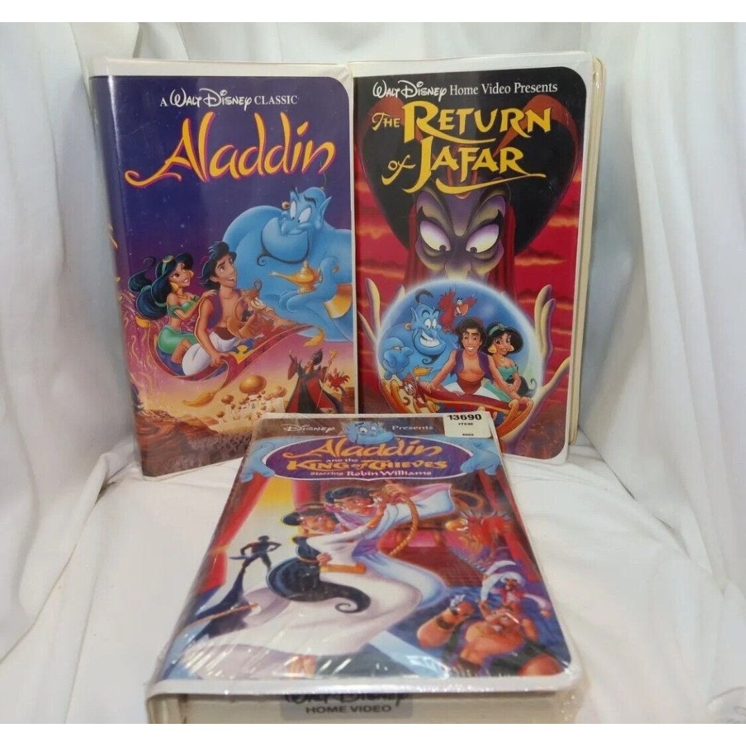 VHS Lot Aladdin BD (1993) Return of Jafar (1994) King of thieves (1996) Disney
