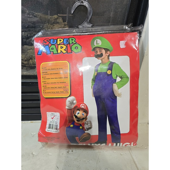 Super Mario Deluxe Luigi Kids Halloween Costume Small Size 4- 6