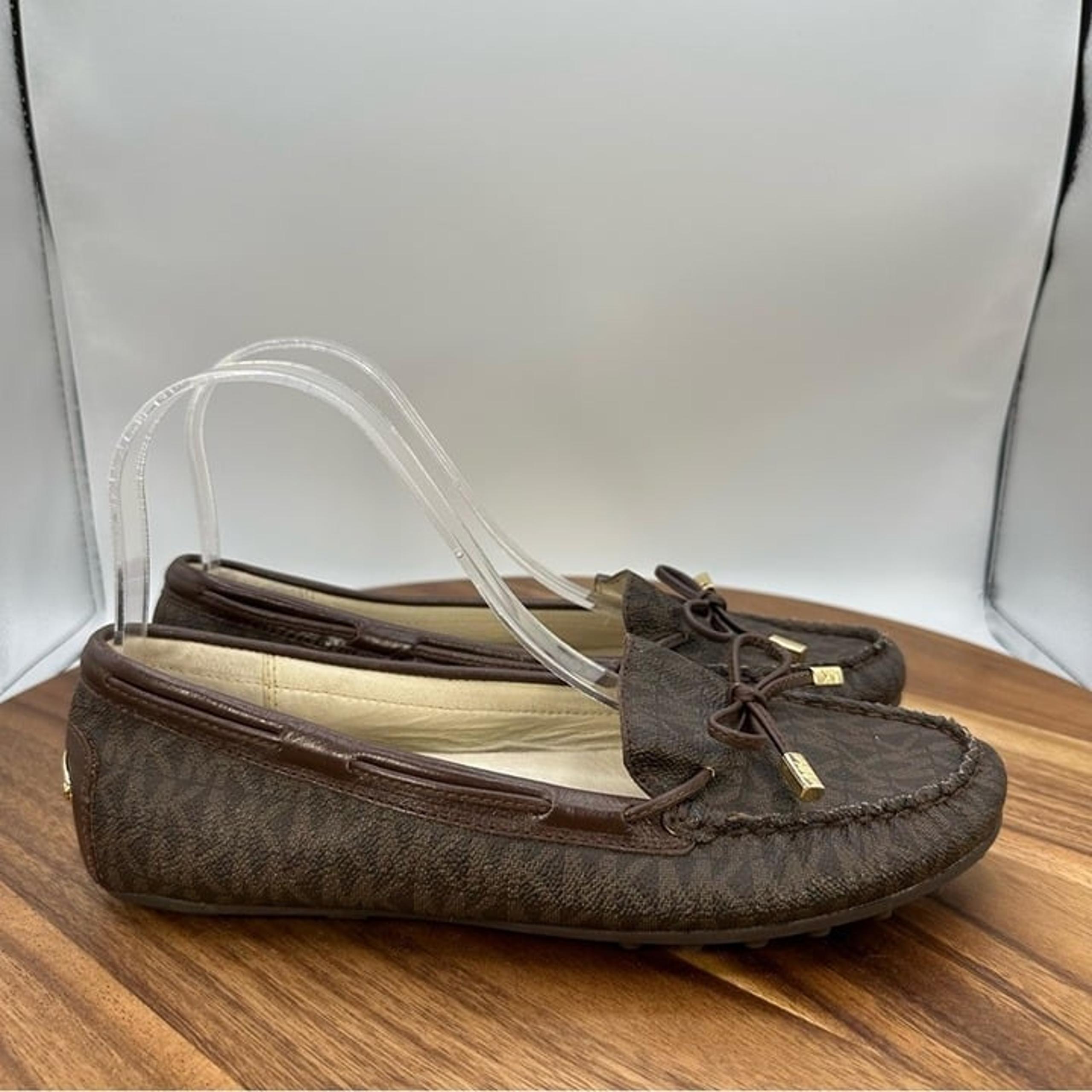 Michael MIchael Kors Daisy Loafers Monogram Signature Brown Gold Women's 7.5M