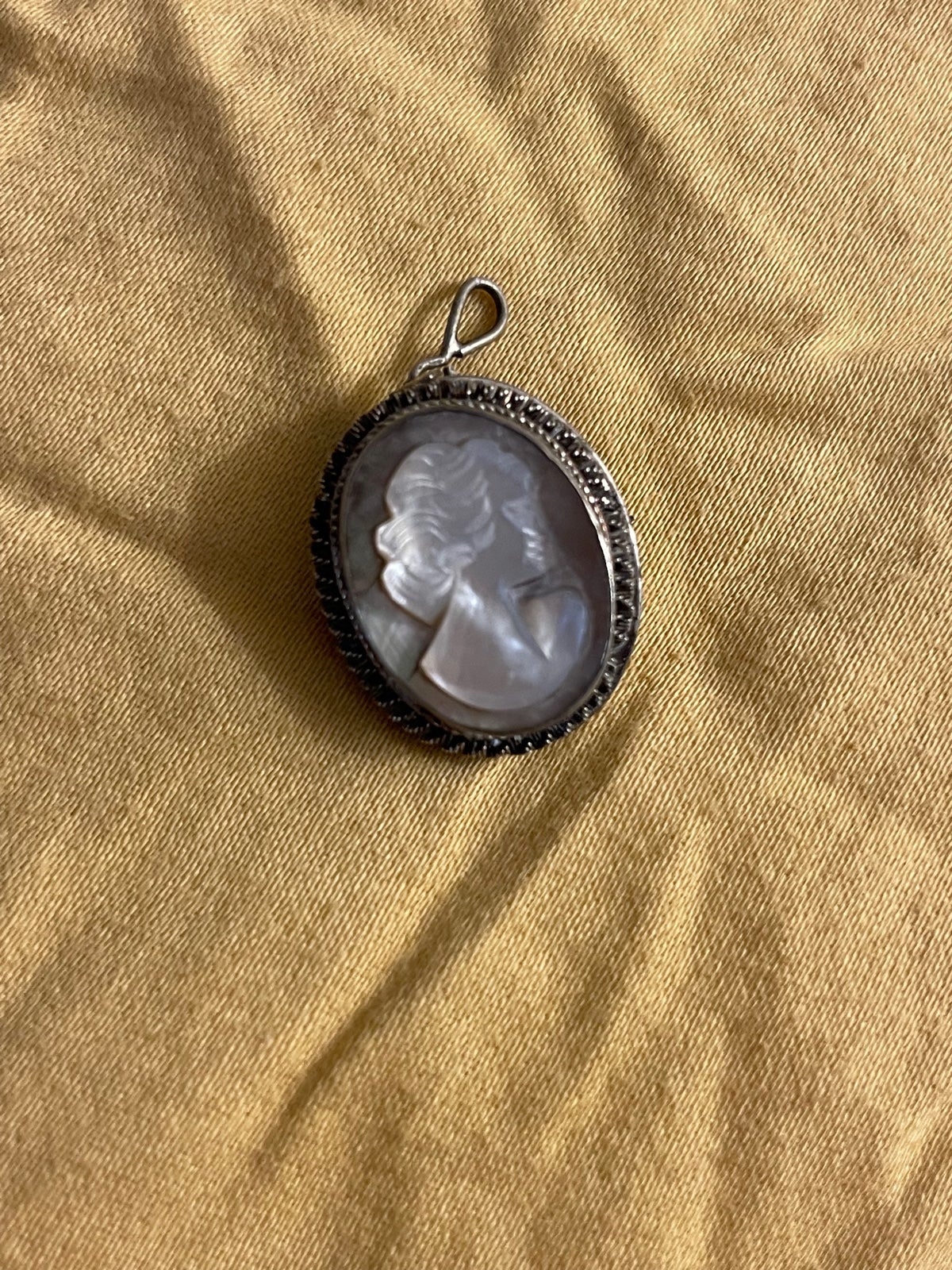 Antique mother of pearl cameo 800 silver brooch pendant combo