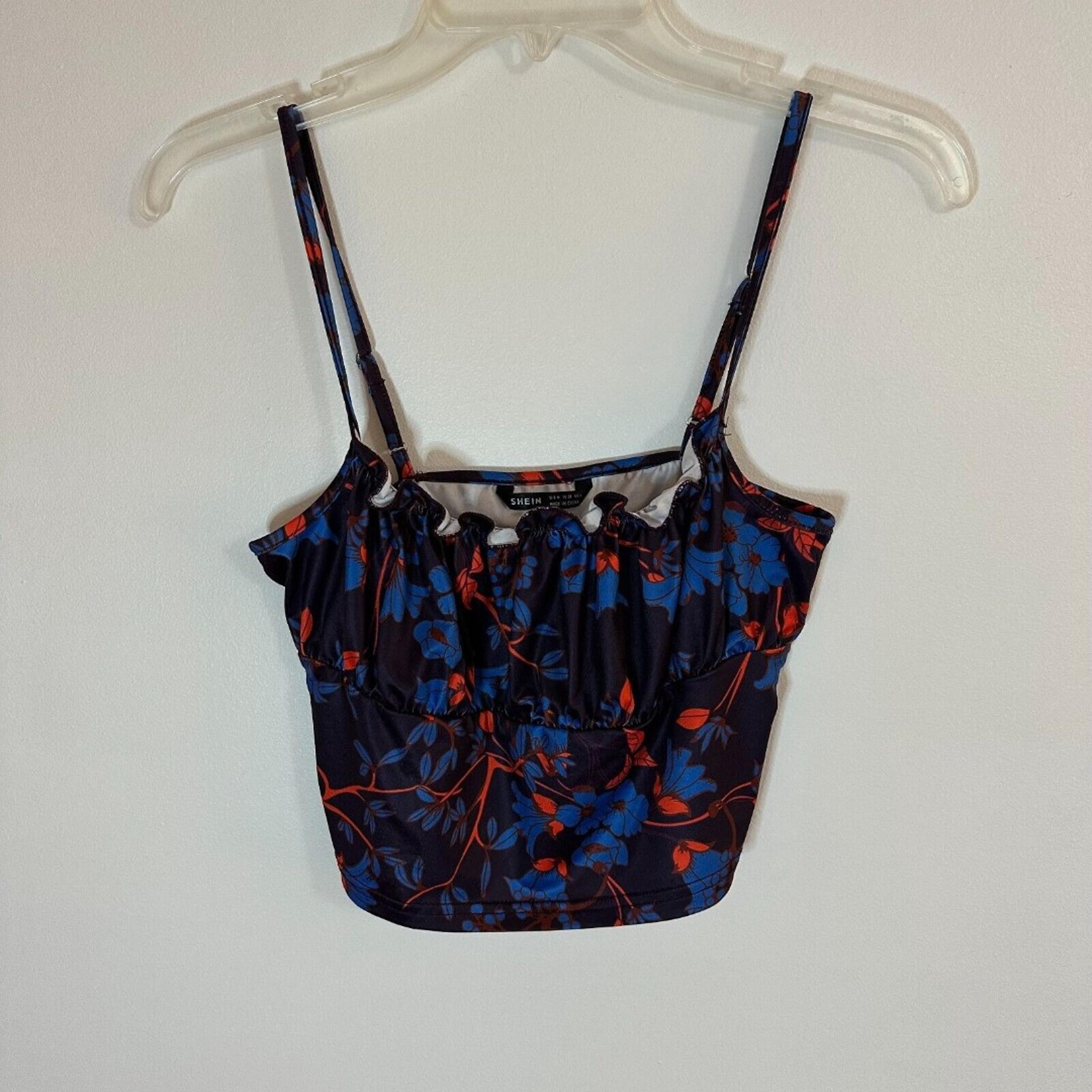 Shein Women's Spaghetti Strap Stretch Crop Top Adjustable Straps Medium Floral