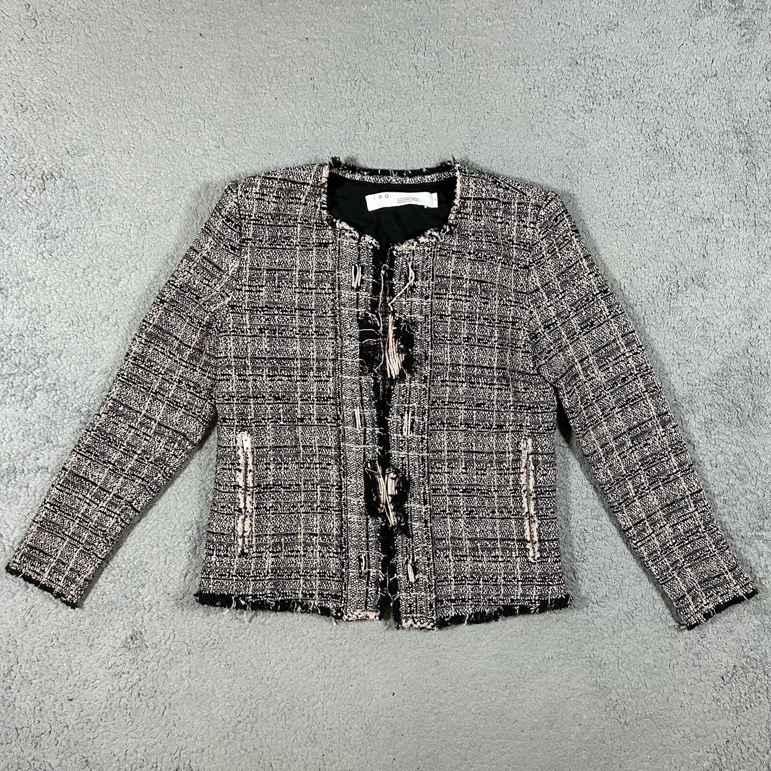 IRO Paris Shavadispe Blazer Jacket Womens 38 Black Pink Tweed Open Cardigan