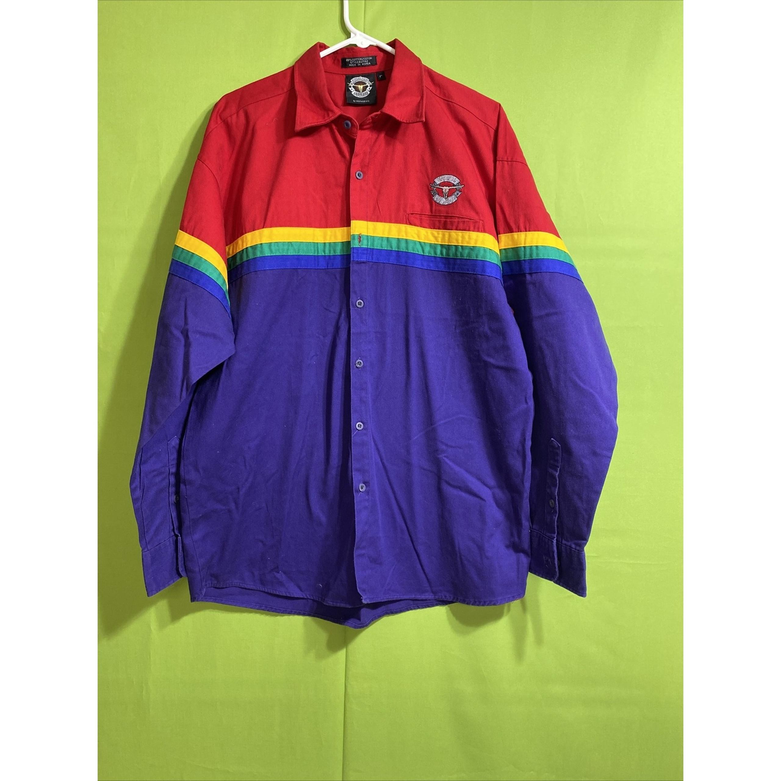 ASPHALT COWBOY MEN'S Multi- color LS Button Front Rodeo Show SHIRT SZ L - Blue Asphalt