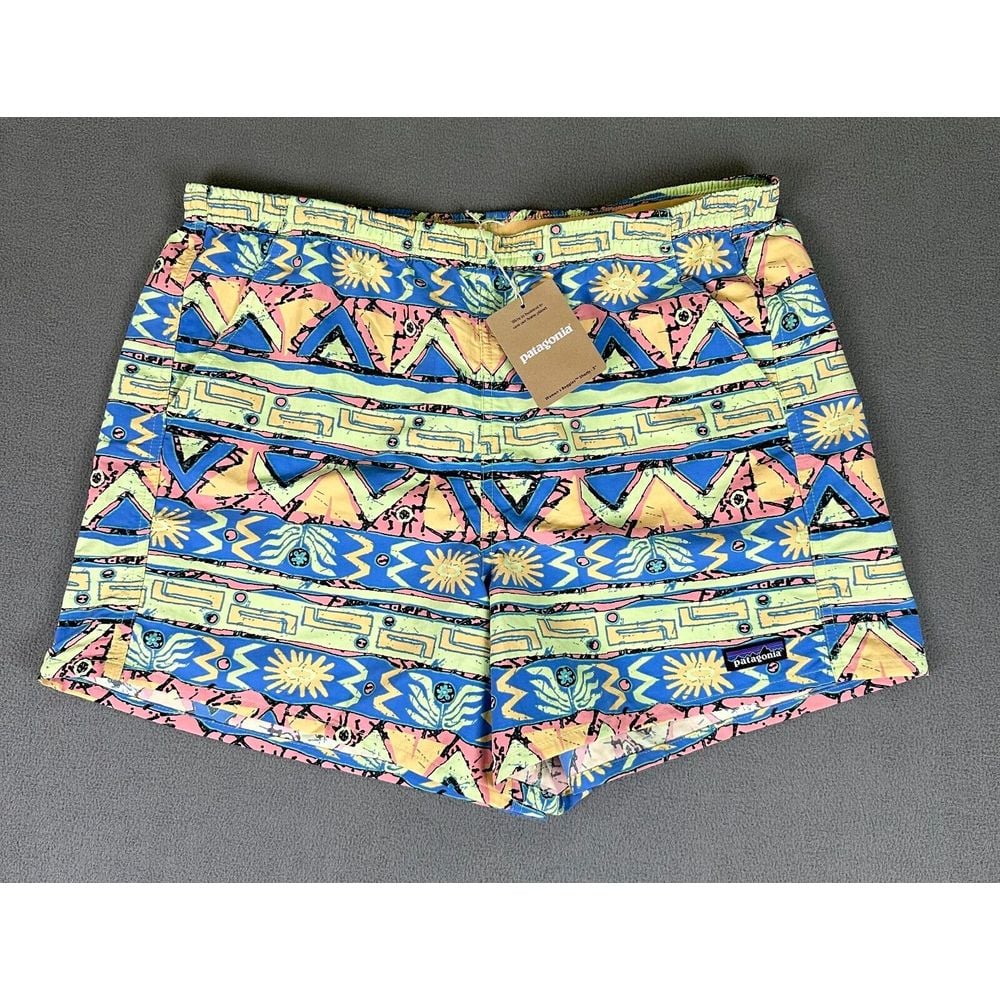 Patagonia Baggies Shorts Womens Large Blue Green Geometric Outdoor Hiking 57059