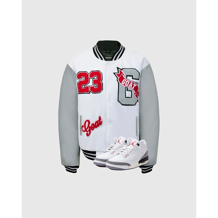 Sneak Gallery Mens Vintage Varsity Jacket 23 GOAT Appliqué Cement
