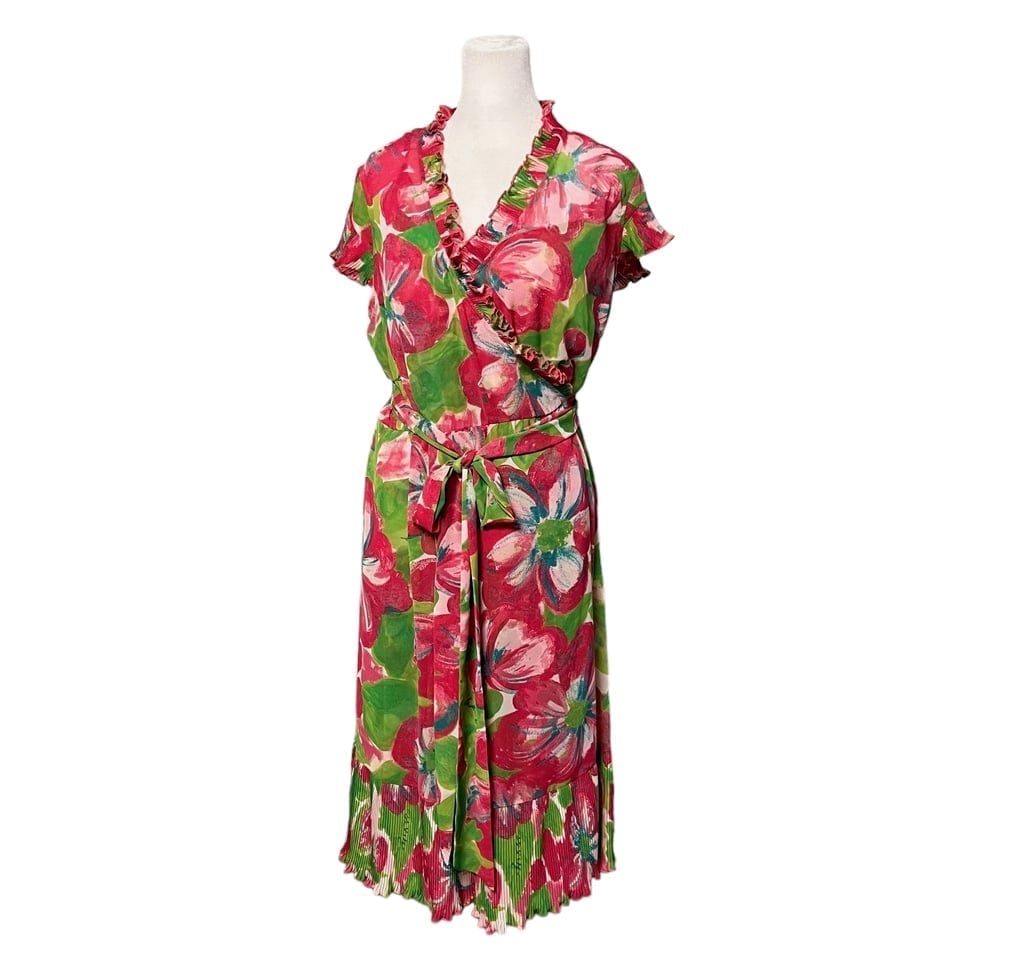 Lilly Pulitzer Pink Green Driscoll 2 Piece Slip Wrap Dress Size 12