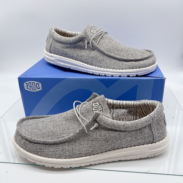 Hey Dude Wally Blend Men’s Casual Shoe Loafer Confort Stretch Canvas Gray US 15