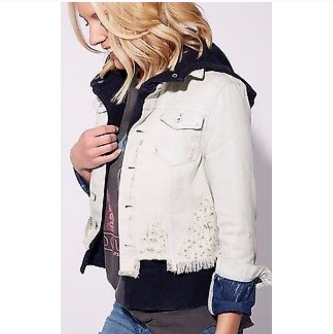 Free People Distressed Denim Jacket