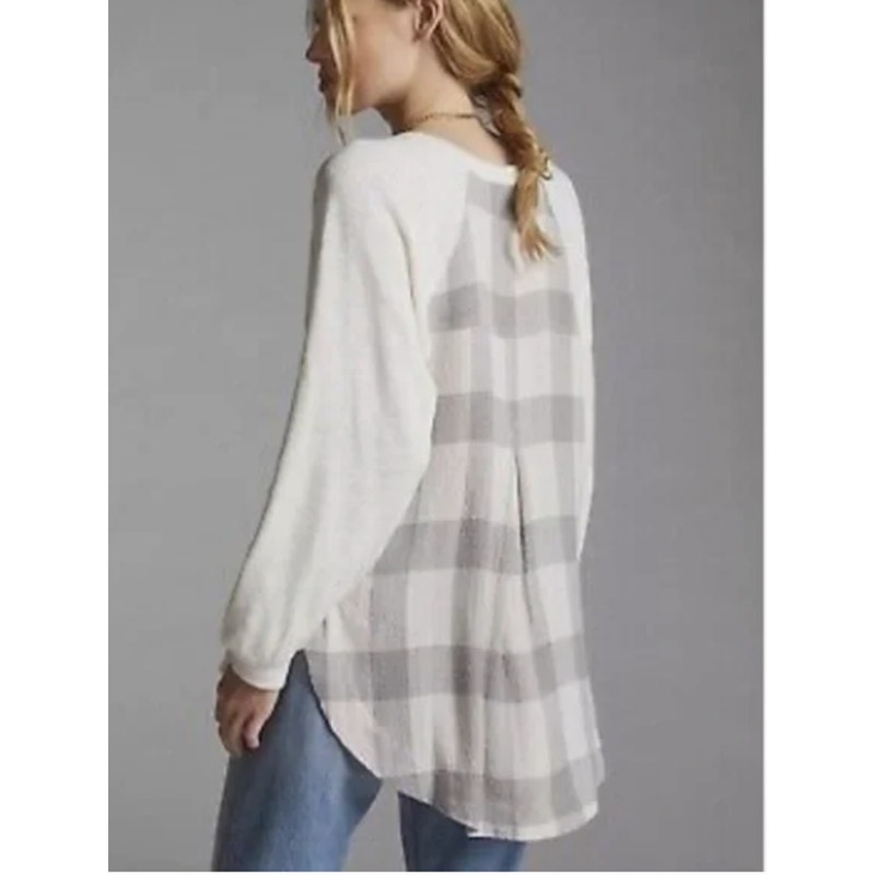 Anthropologie Pilcro Knit V-Neck Sweater with Plaid Back // XS