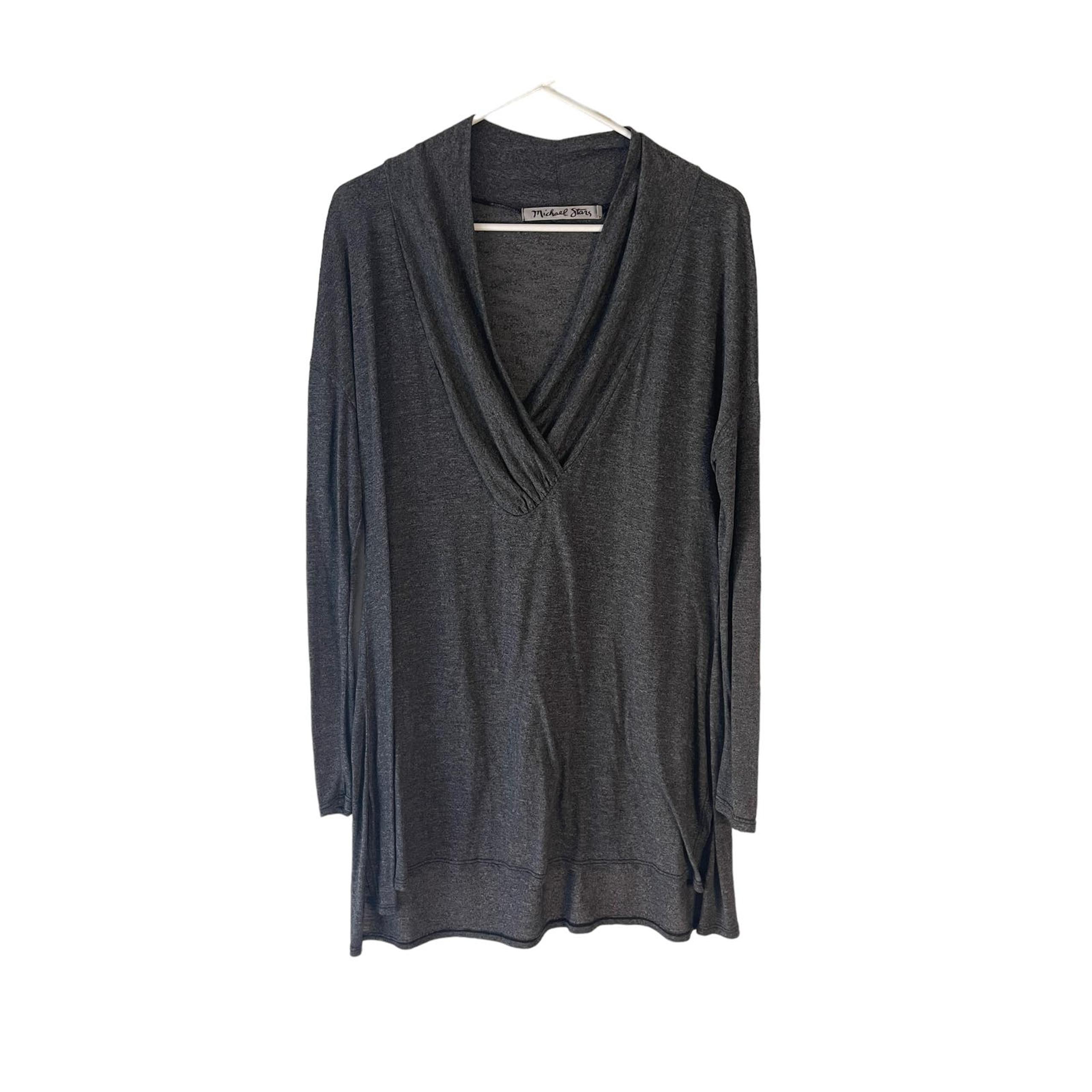 Michael Stars Women's One Size Grey Soft Long Sleeve Sheer Tunic Top