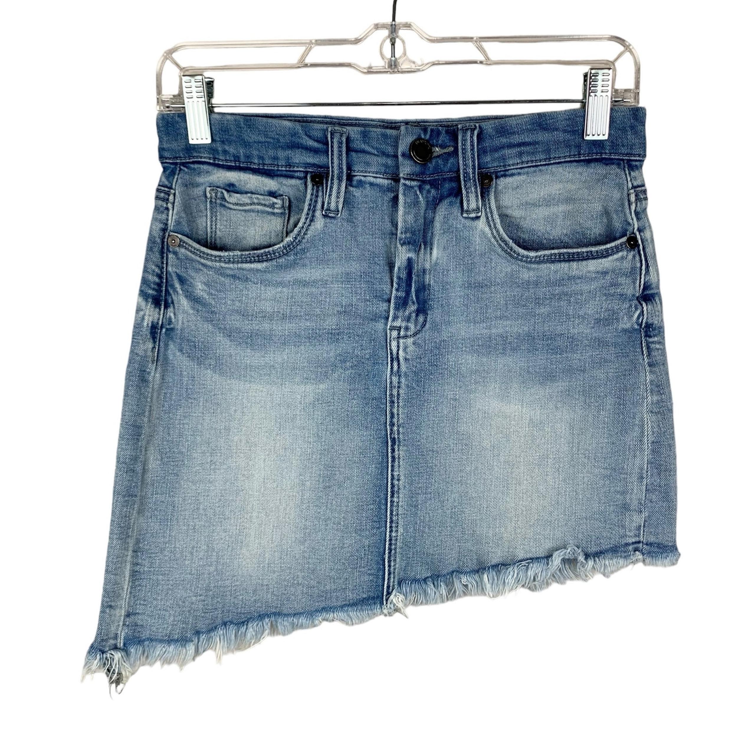 Blank NYC Jean Denim Mini Skirt Asymmetrical Frayed Hem Light Blue Women's 25
