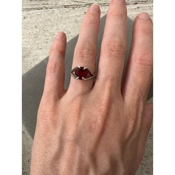 Vintage Modernist Sterling Ring With Floating Red Rhinestone