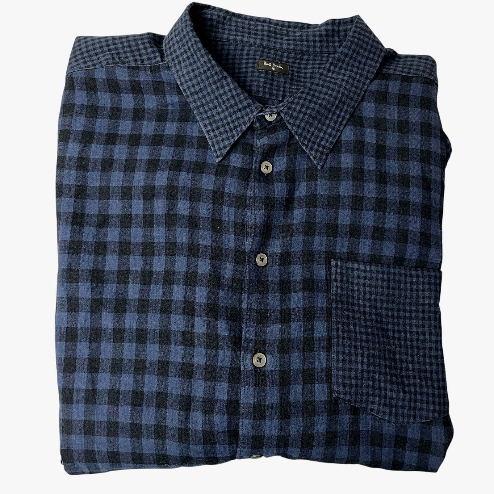 Paul Smith Long Sleeve Button Up Shirt XL Mens Blue Cotton Gingham Check Black