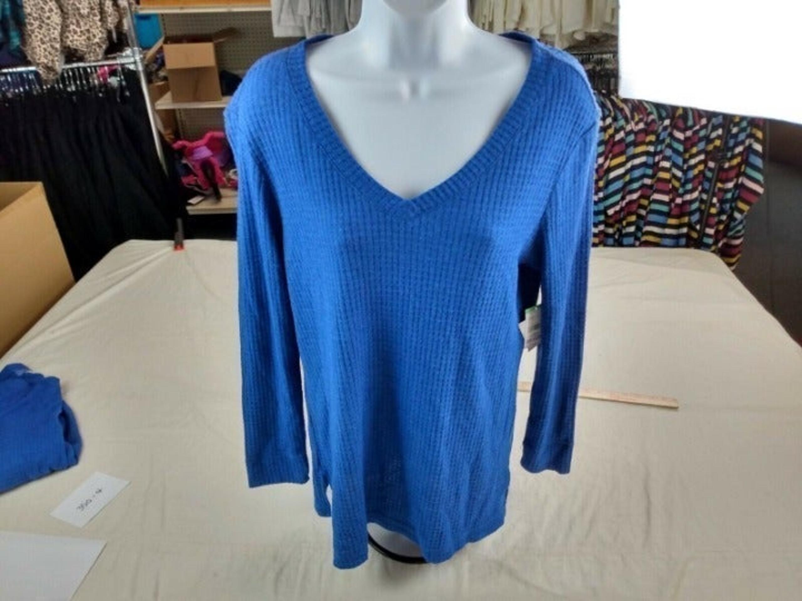 Laura Scott - Long Sleeve Waffle Tunic Top - Women - Blue - Small - Loc 3301