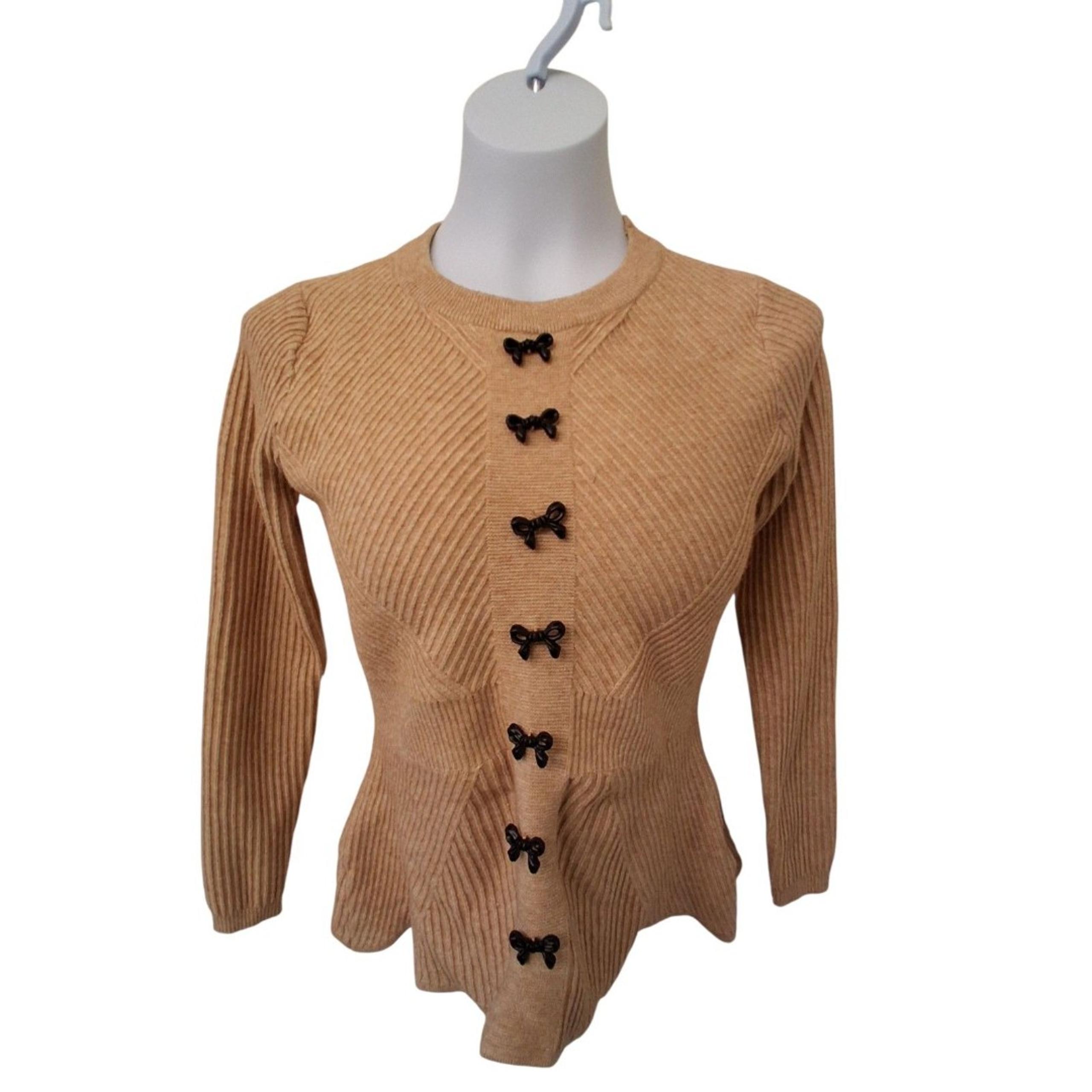 NANETTE LEPORE Women's Solid Beige Pullover Long Sleeve Crewneck Sweater Size S