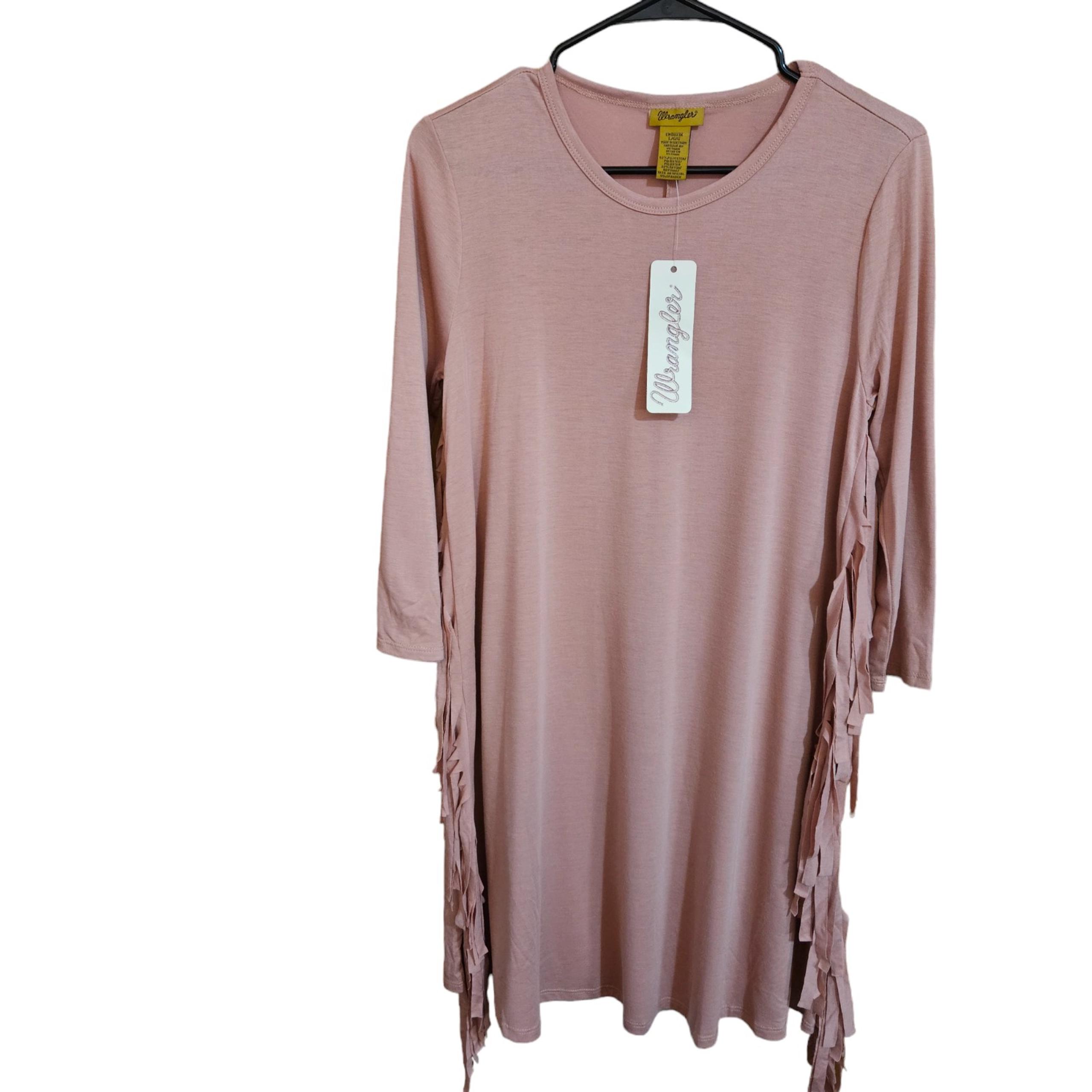 NWT WRANGLER WESTERN COWGIRL FRINGE T-SHIRT DRESS TERRACOTA MIDI LARGE