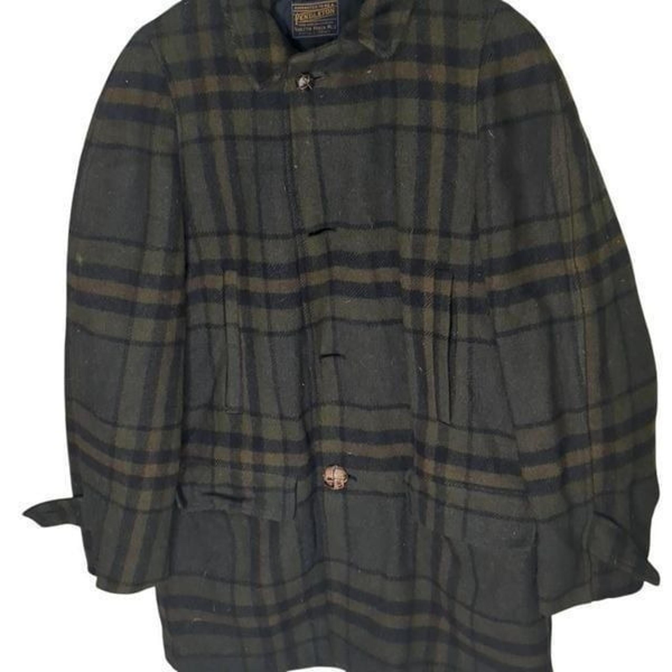 Vintage Pendleton Mackinaw Cruiser Coat Thick Green Brown Plaid Wool Lined 50s