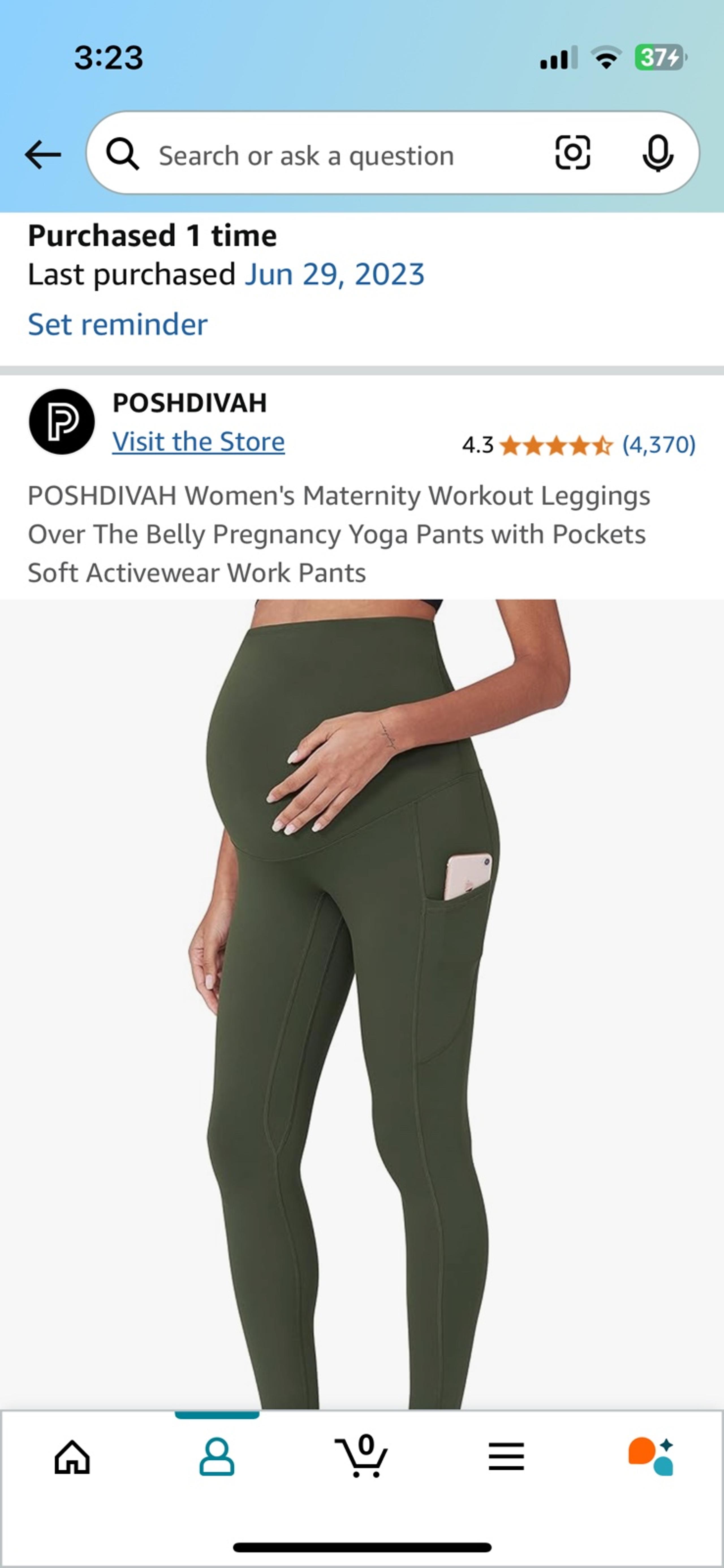 POSHDIVAH Over The Belly Maternity Workout Leggings with Pockets Size XL Green