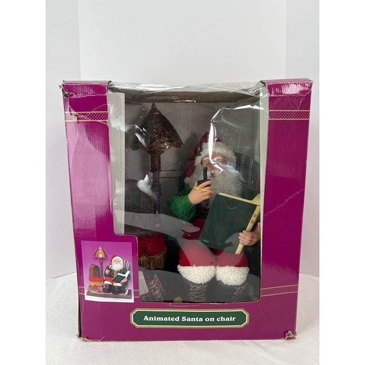 Vintage Trim A Home Animated Santa On Chair With Radio And Lamp