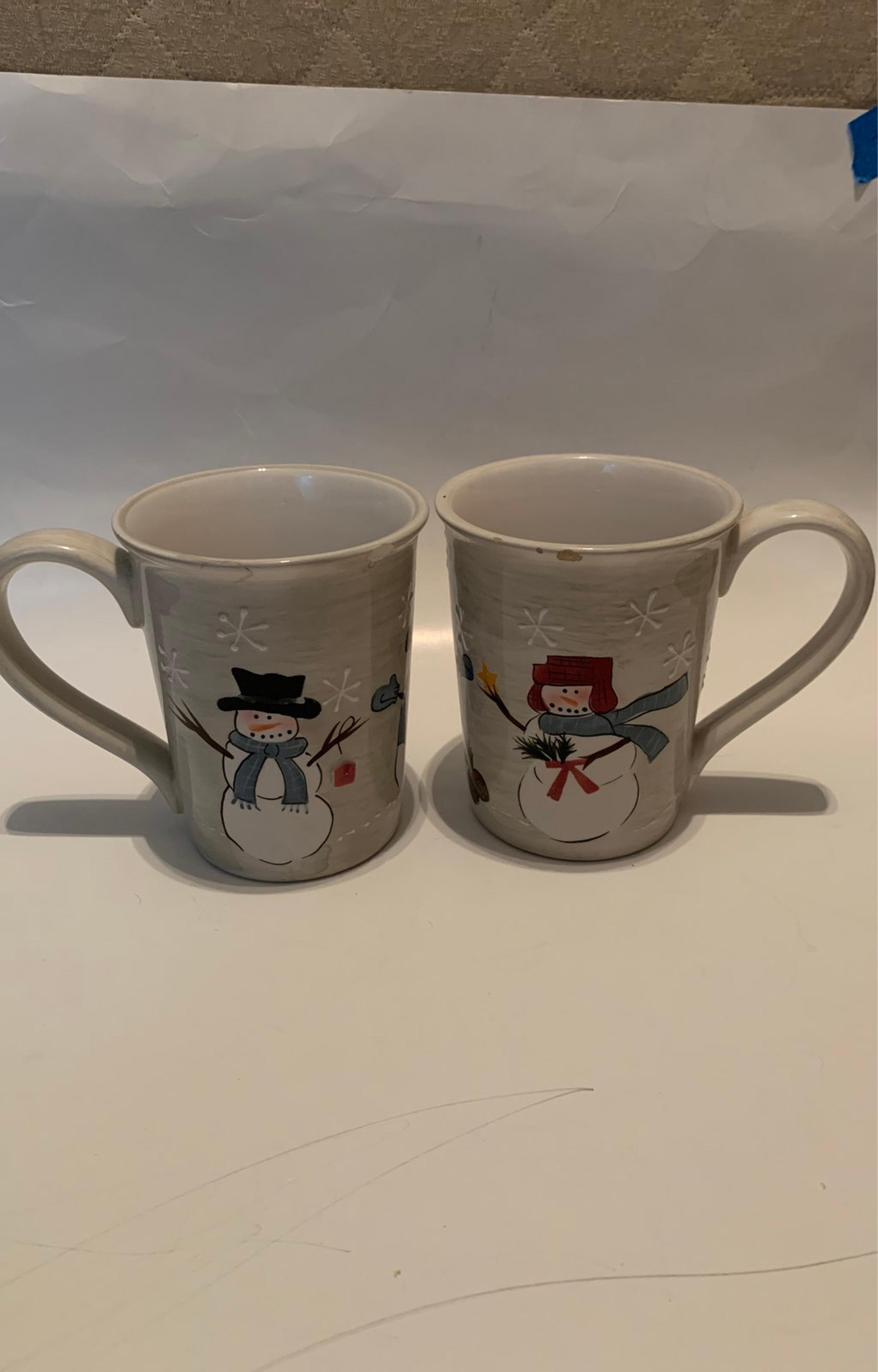 Sonoma Life+Style Christmas Snowman Coffee/Tea Mugs Set of 2