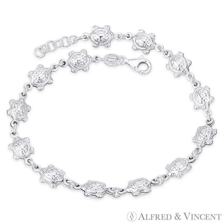 Turtle & 5mm Ring Link Italian Charm Chain Anklet in .925 Sterling Silver - 9